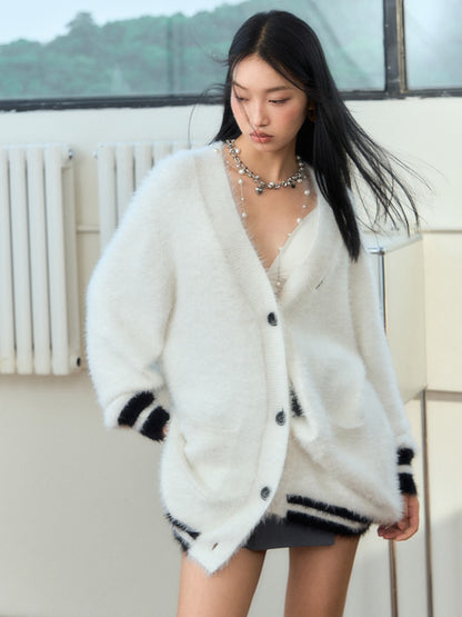 Furry V-neck Lazy Knitted Cardigan