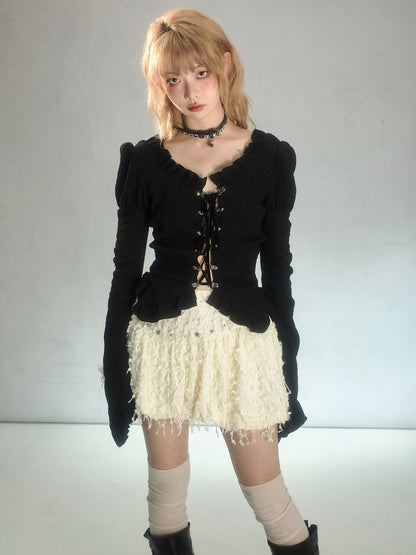 Rivets Irregular Flower Puffy Skirt