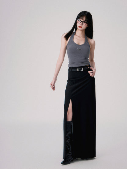 Straight Mid-waist Long Slit Skirt