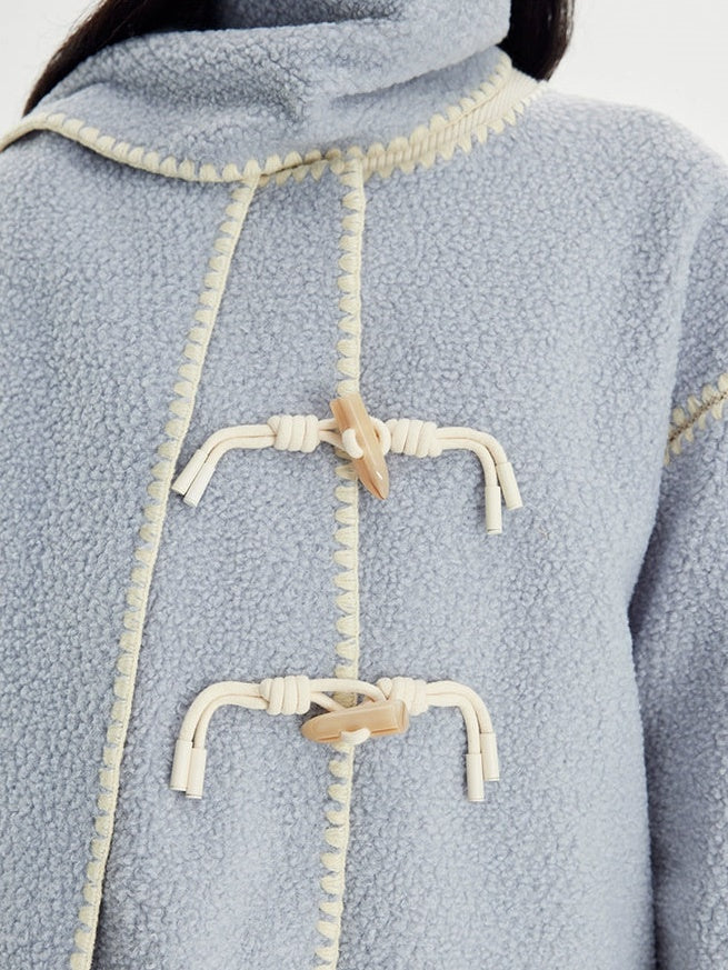 Embroidered Stitch Horn Button Coat