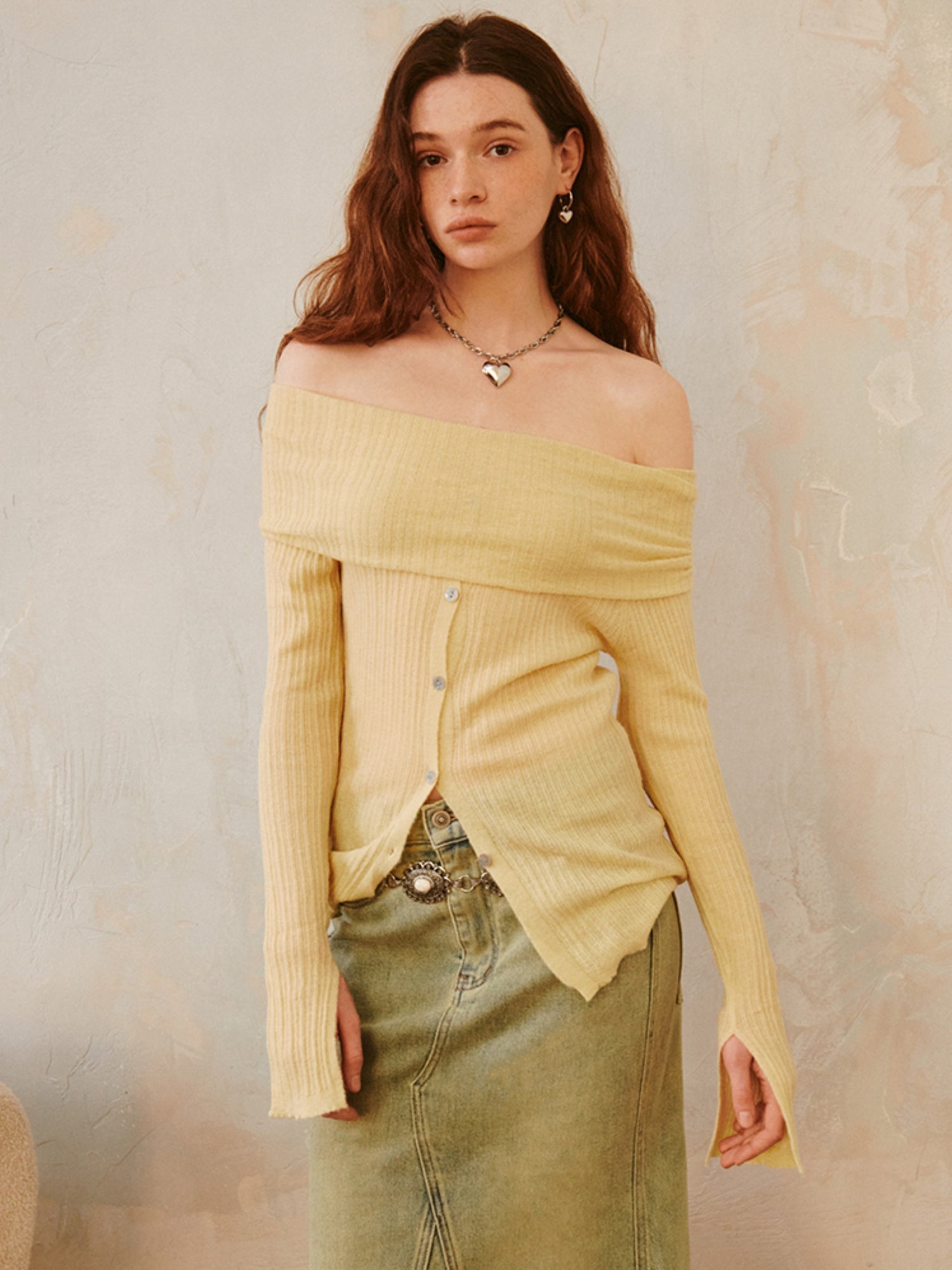 One-line Collar Off-Shoulder Sweater