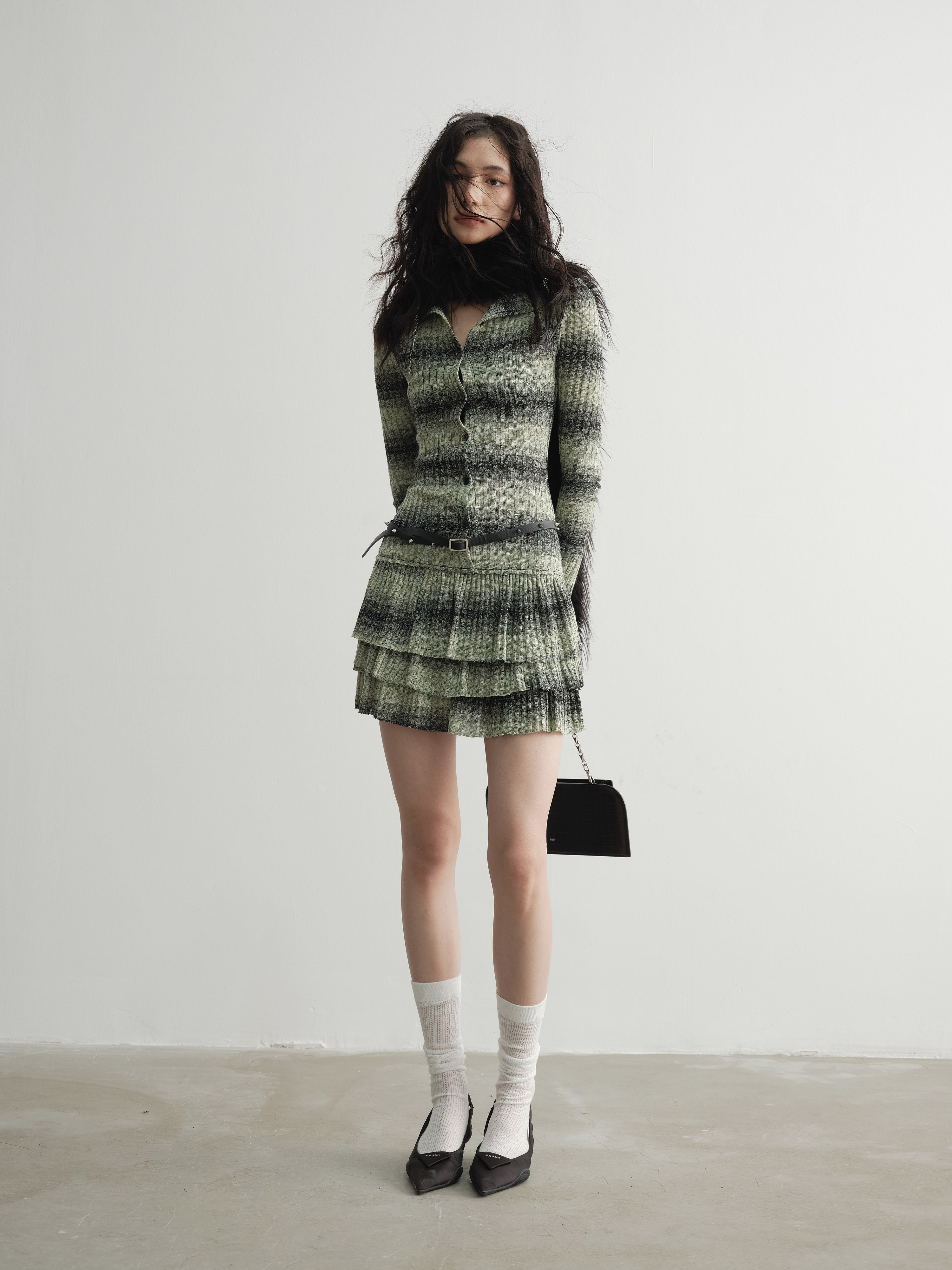 Fake Two-piece Striped Ruffled Knitted Dress