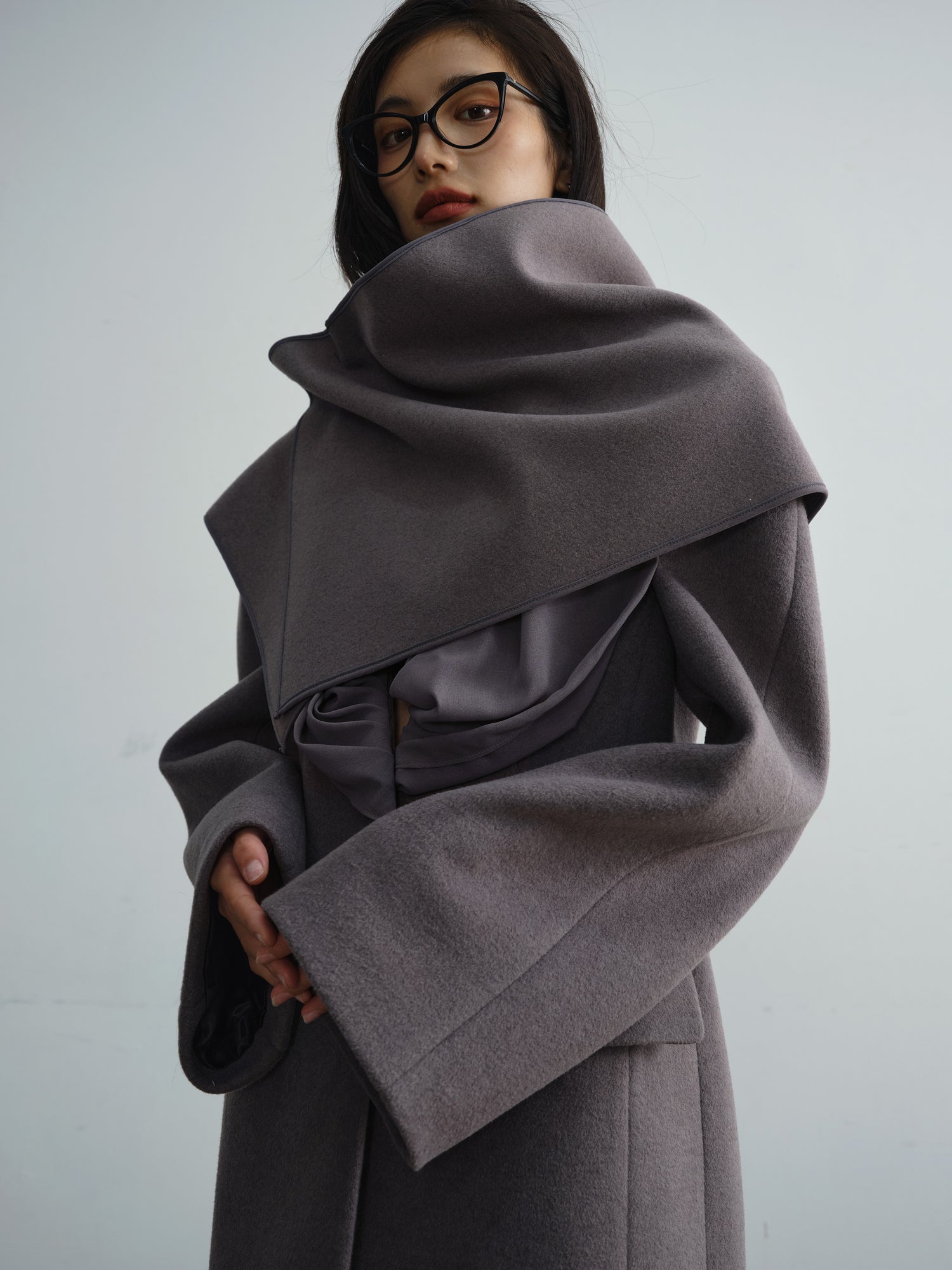 Drape Collar Modern Coat With Scarf