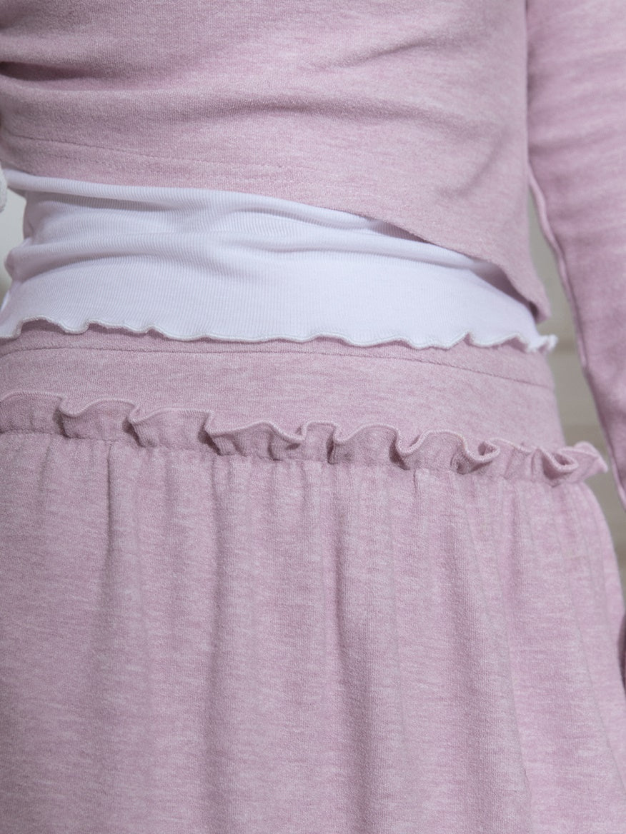 Layered Design Knitted Smocked Top ＆ Skirt Set-up