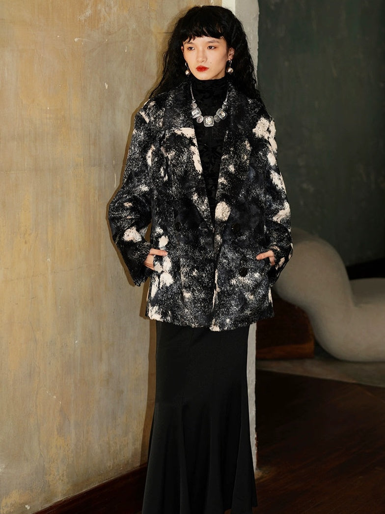 Niche Design Loose Mixed Color Short Fur Jacket