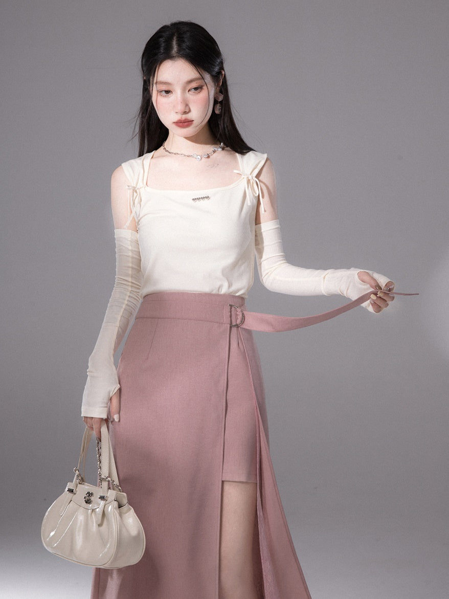 Wrapping Layered Stitching Lace Skirt