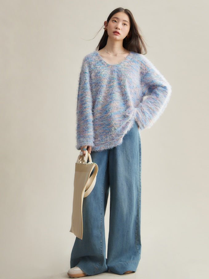 Mix Color Shaggy Touch Pullover Knitted ＆ Dress