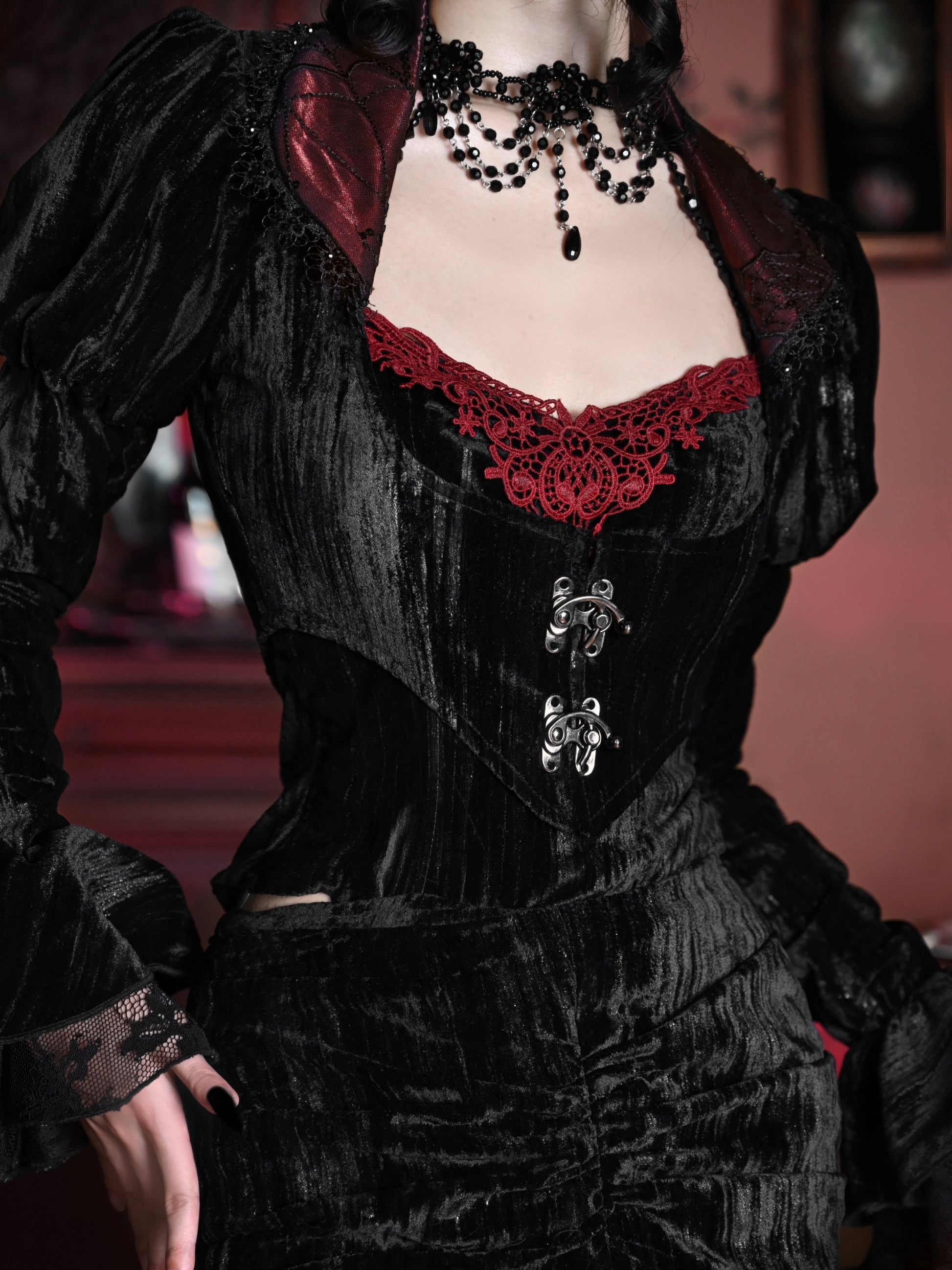 Gothic Velvet Cobweb Court Cardigan Top