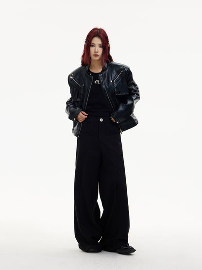 Front Pocket Draped Loose Straight Pants