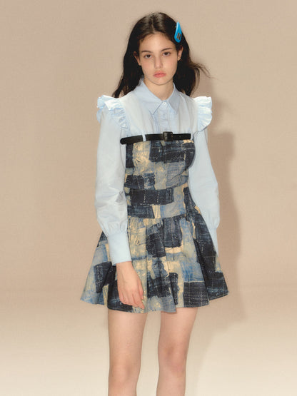 Denim Splicing Belt Design Shirt Dress