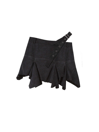 Irregular Hem Punk Textured Skirt