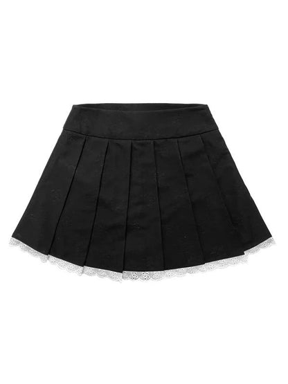 Lace Decoration Pleated Skirt