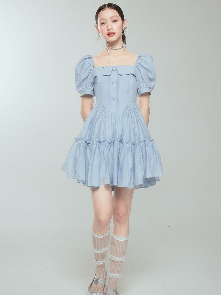 Puffy Square Collar Princess Puff Sleeve Dress