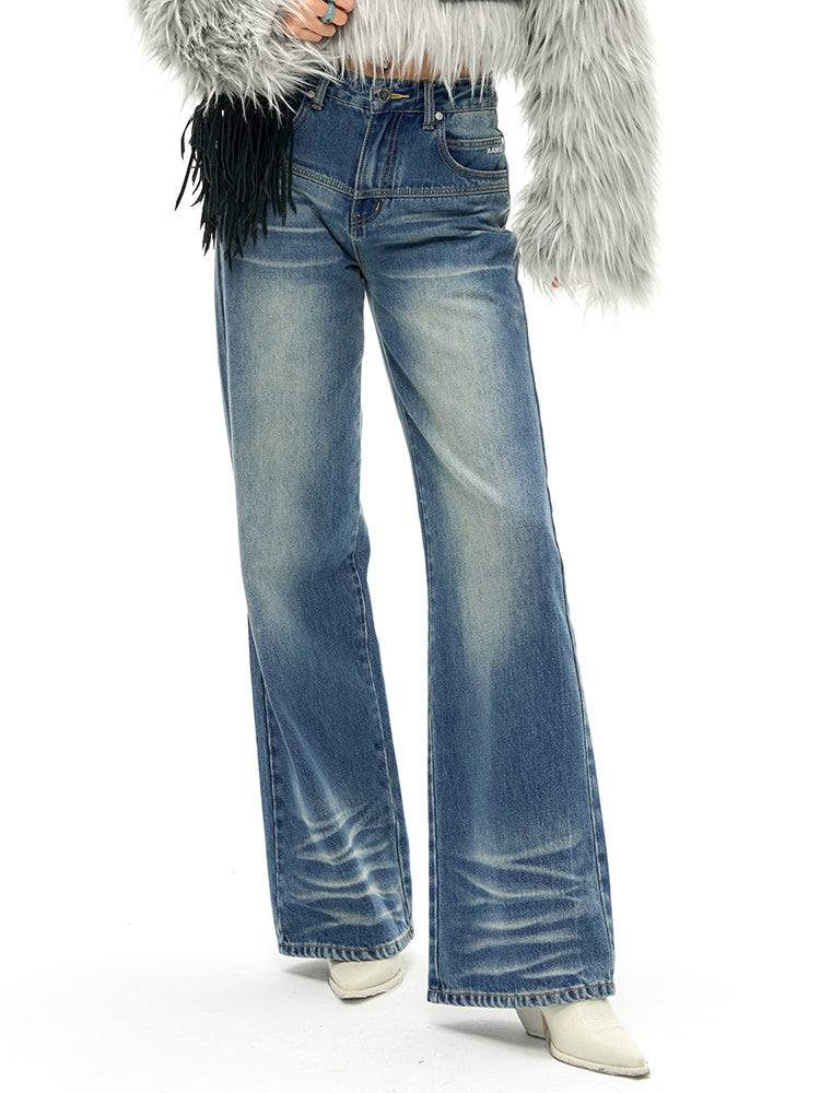 Classic Fit Straight Whiskers Jeans