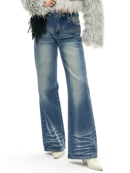 Klassische Fit Straight Whisker Jeans