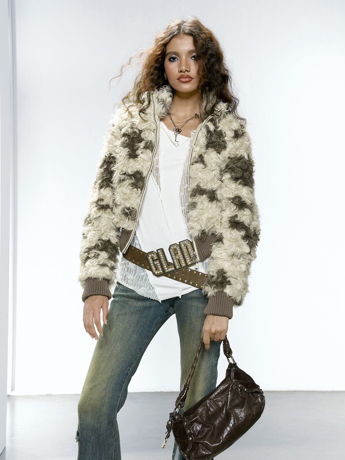 Rose Curly Eco-friendly Fur Short Jacket