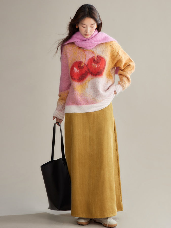 Cherry Gradient Jacquard Loose Pullover Sweater