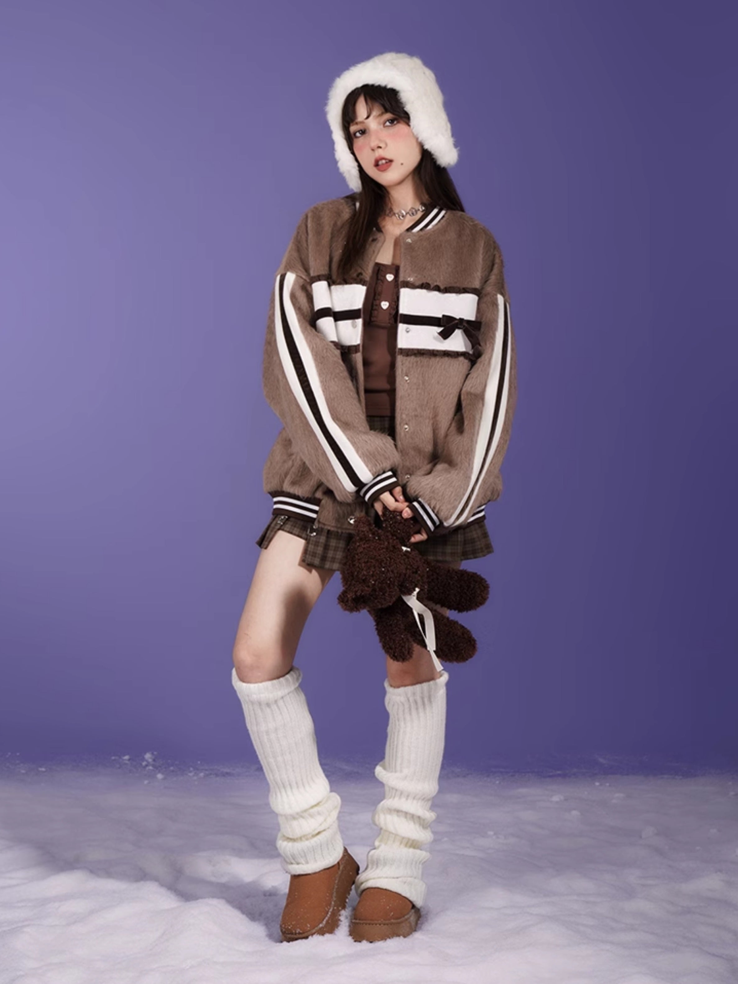 Spliced Ribbon Stitch Loose Baseball Jacket