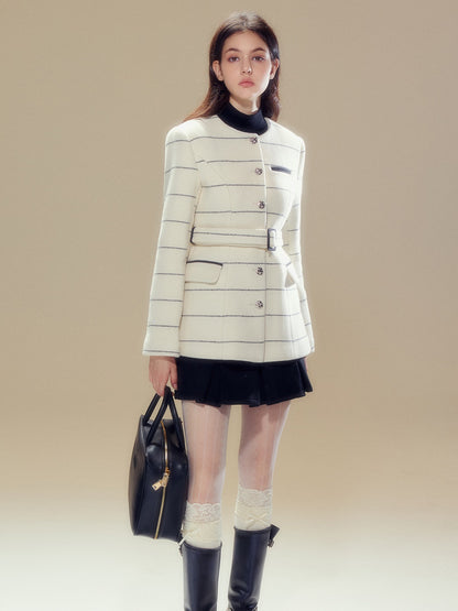 Fur Collar Border Belt Coat