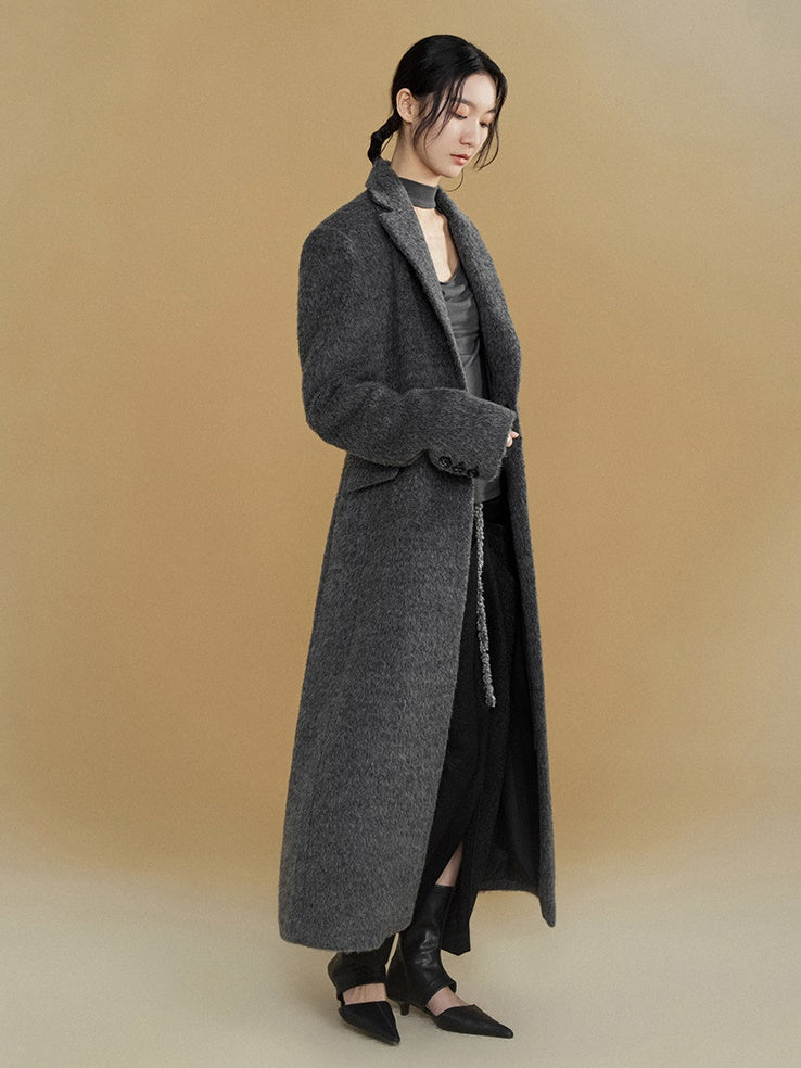 Wide Shoulder One Button Long Coat