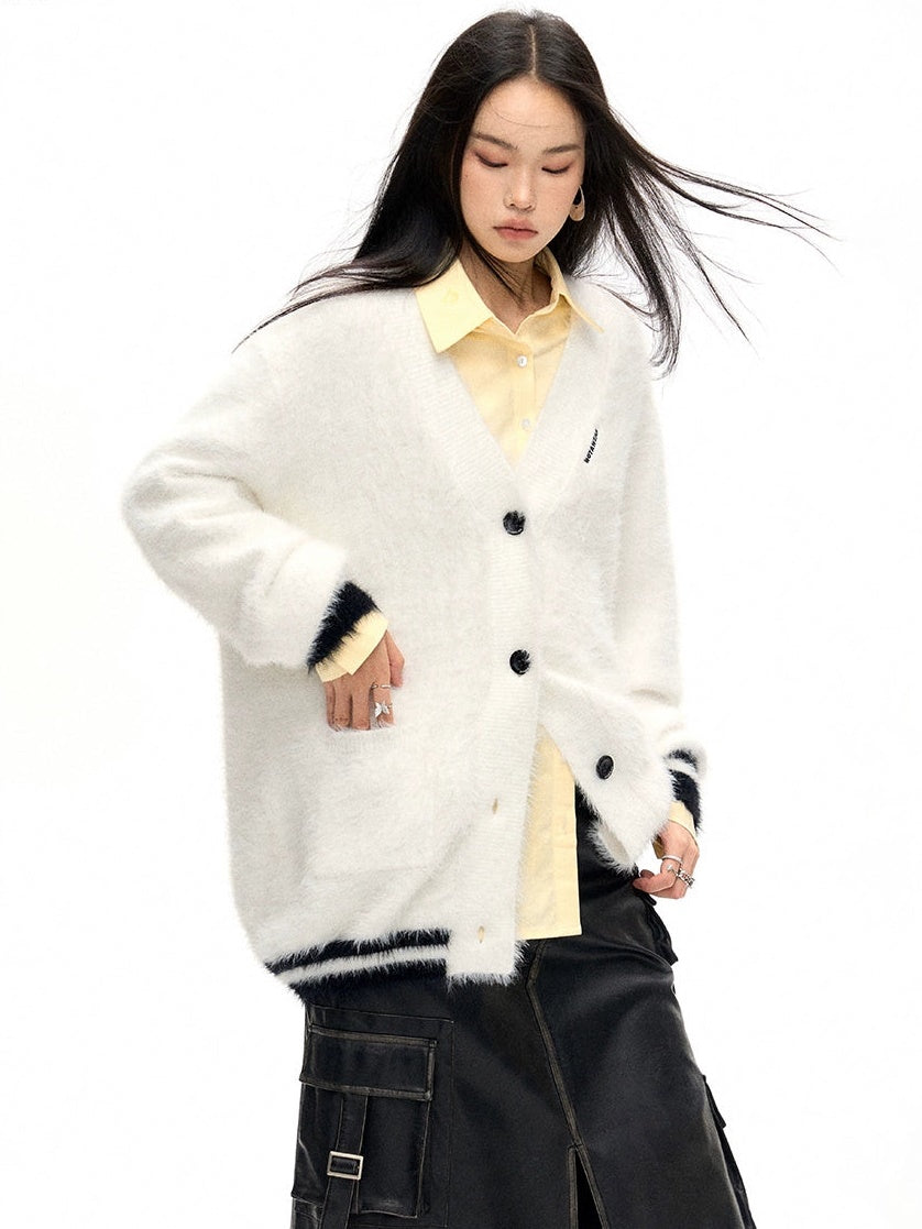 Furry V-neck Lazy Knitted Cardigan