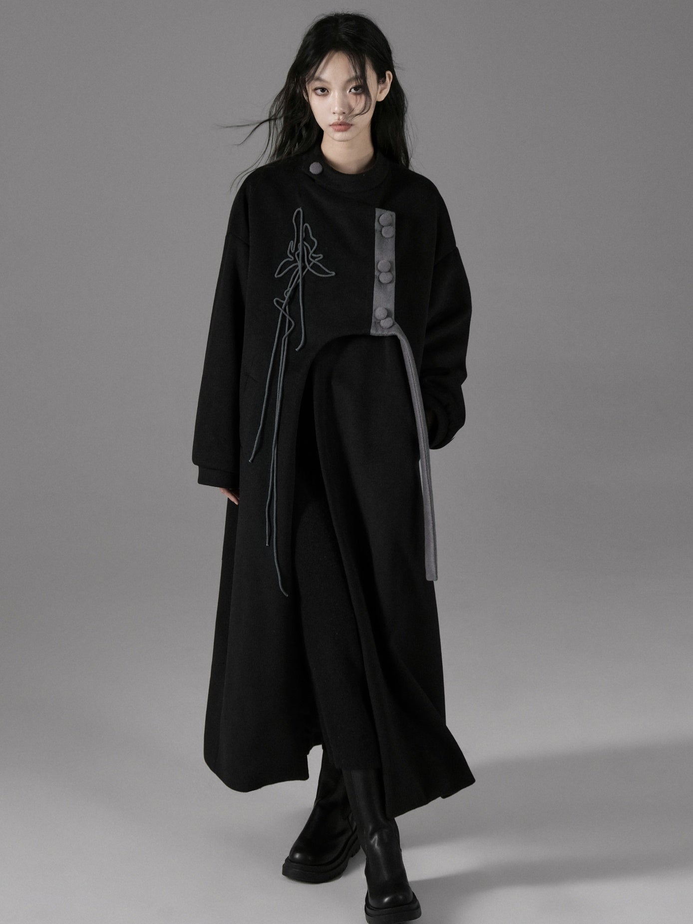 Chinese Style Asymmetry Mid-length Coat