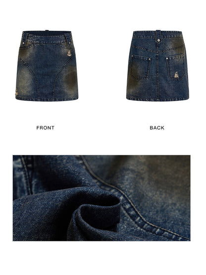 Holes Washed Denim Skirt