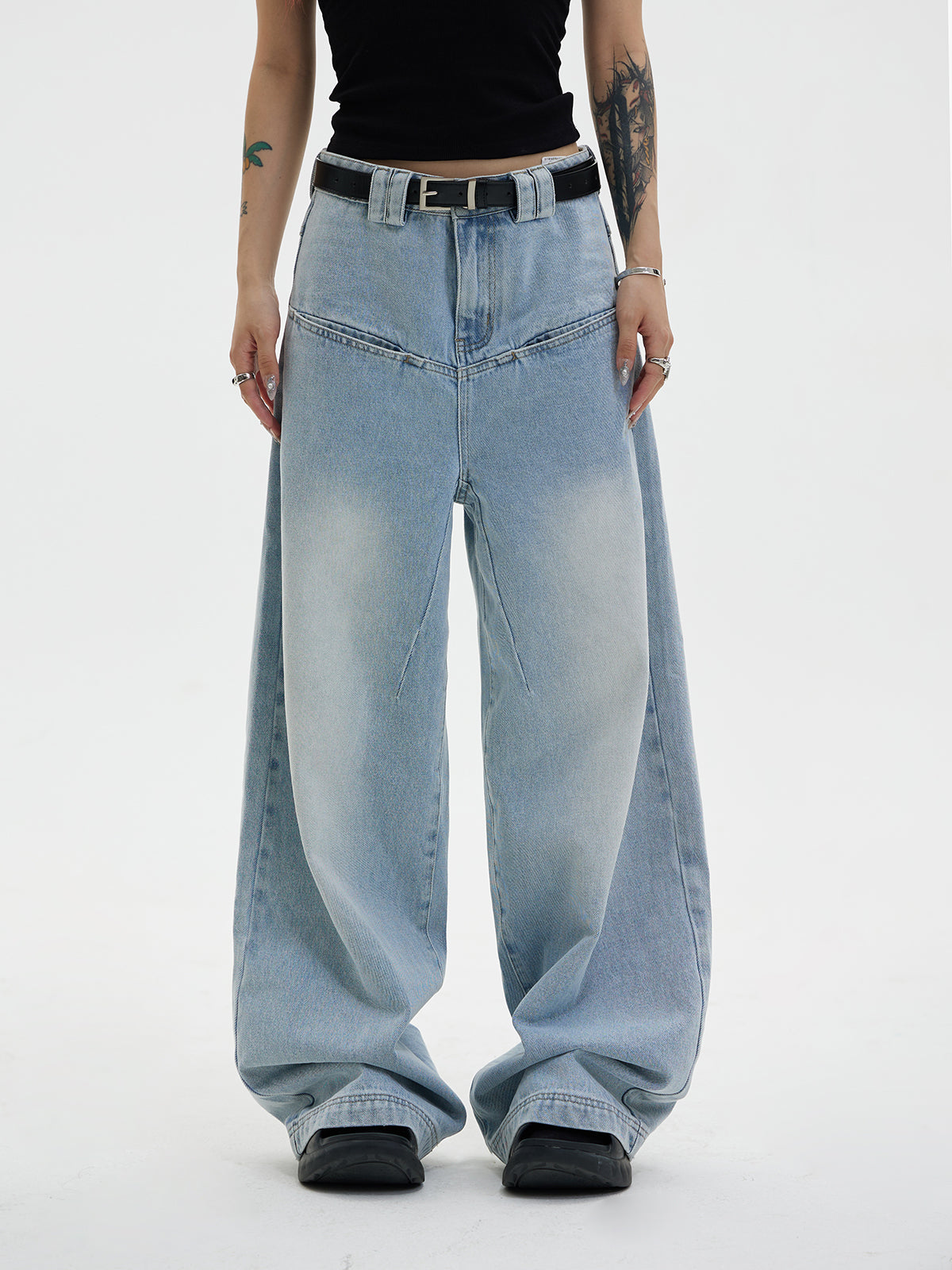 Pantalon en jean simple à jambe large fané unisexe