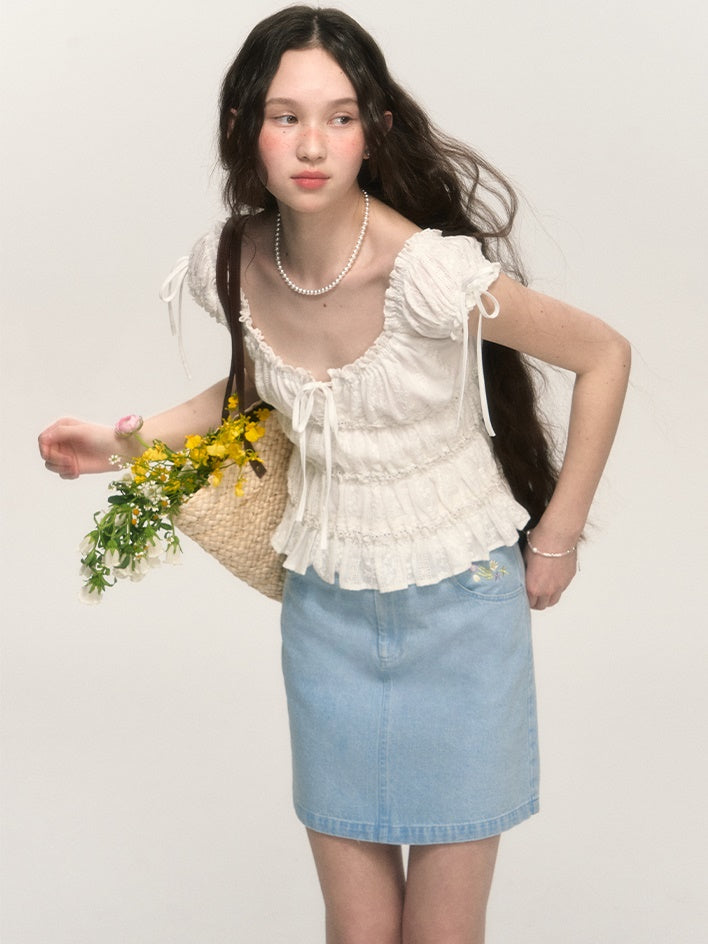 Sweet Hollow Fungus Lace Short-sleeved Shirt