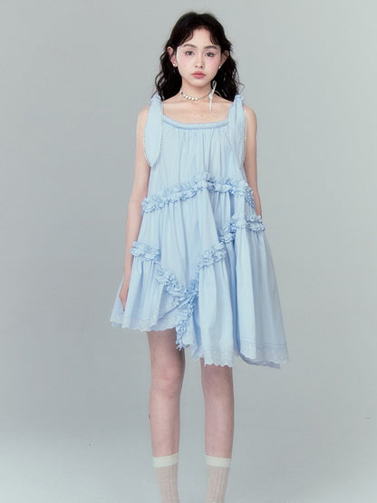 Lotus Leaf Lace Strap Irregular Frill Dress