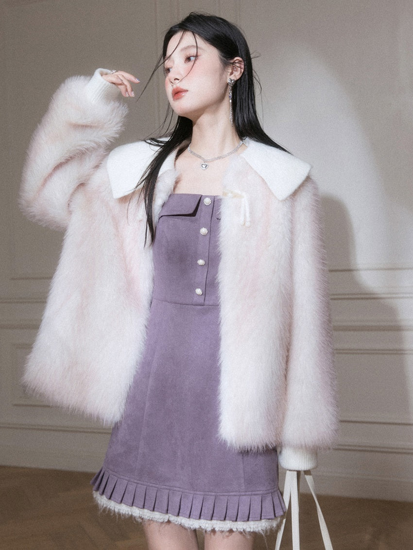 Eco-friendly No-Collar Fur Coat