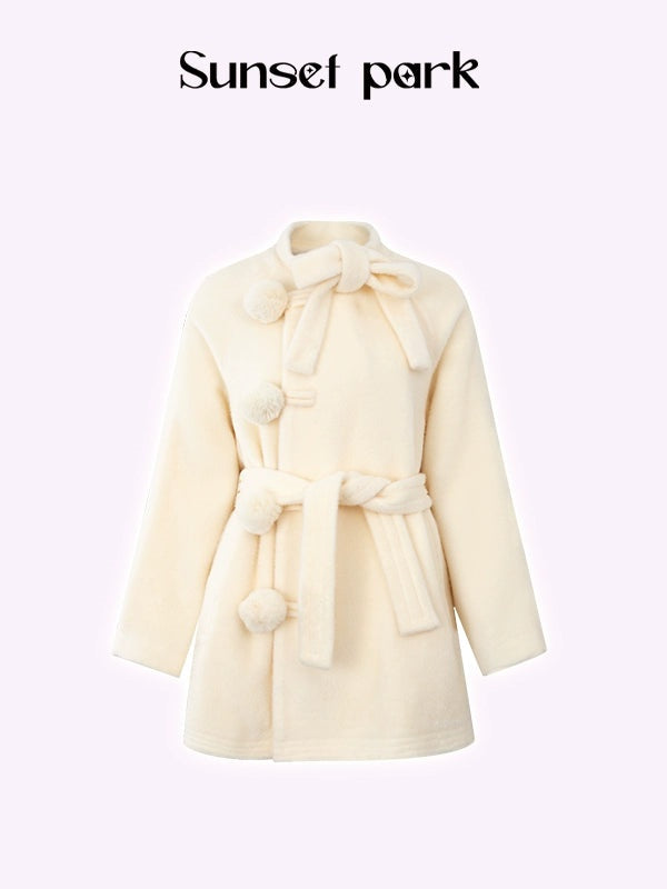 Retro Bow Ball Button Cape Coat