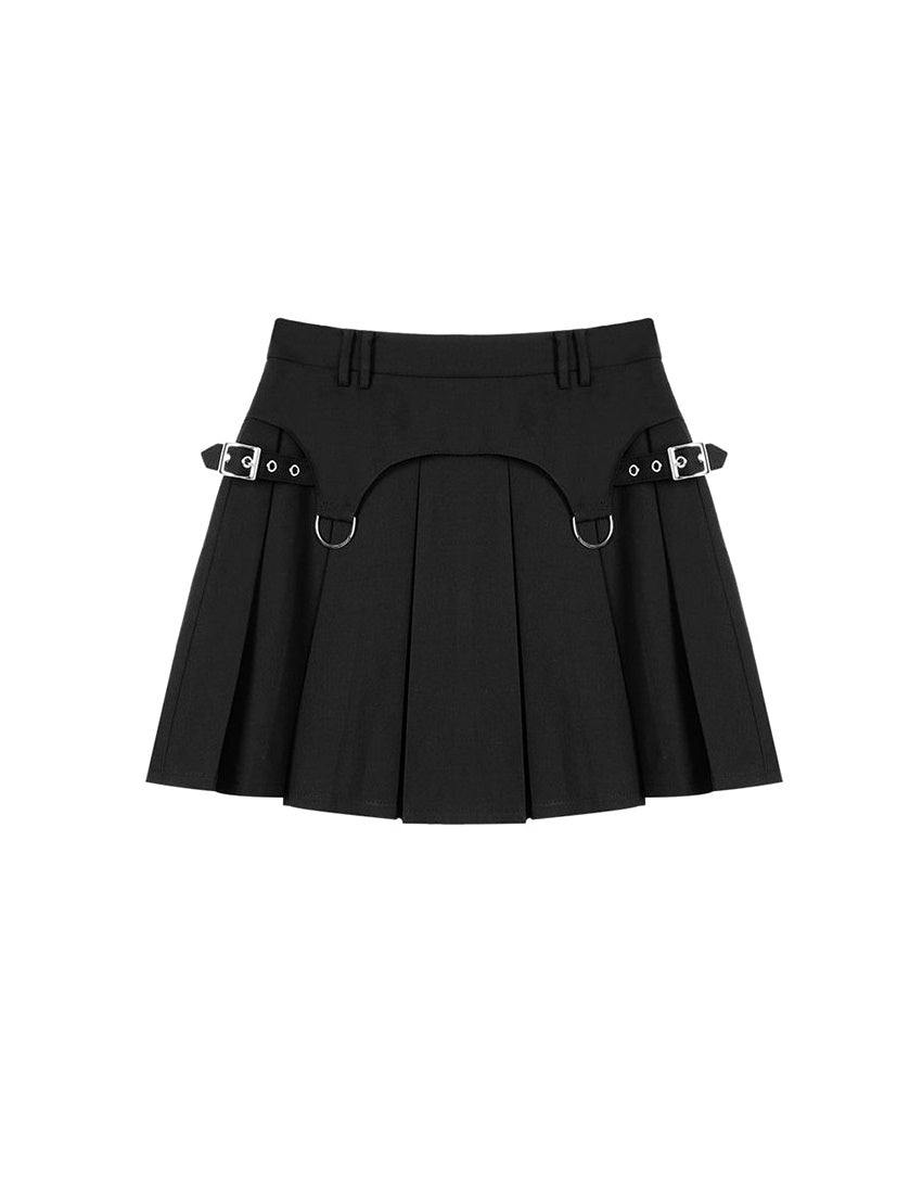 Punk Design High Waist Strap Pleated Skirt