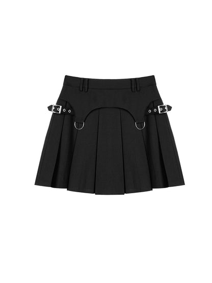 Punk Design High Waist Strap Pleated Skirt