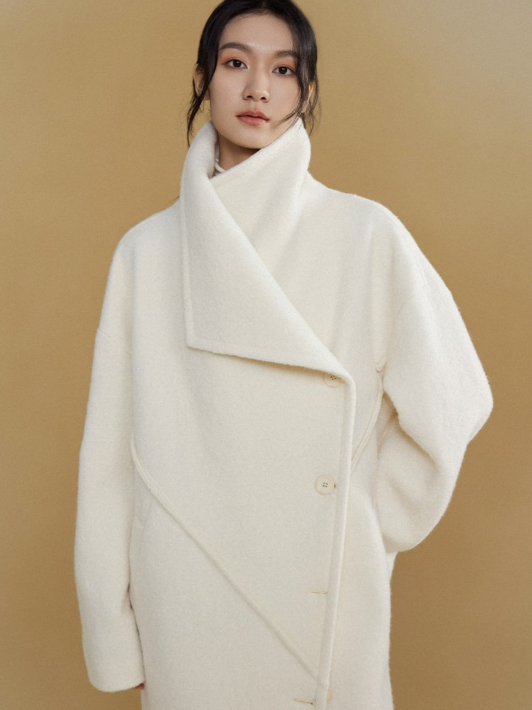 Asymmetric Lapel Woolen Coat