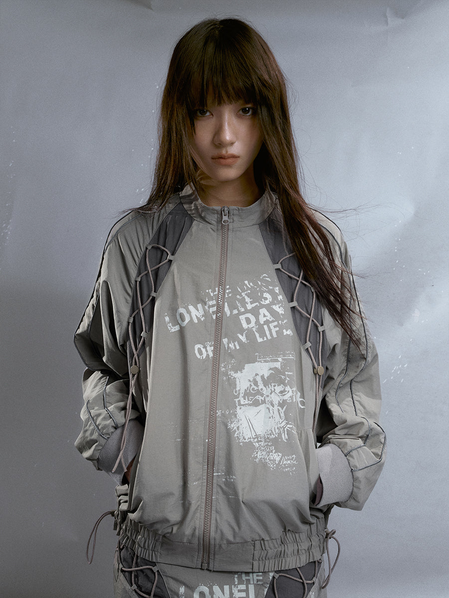 Print Stitching Sports Windbreaker Jacket