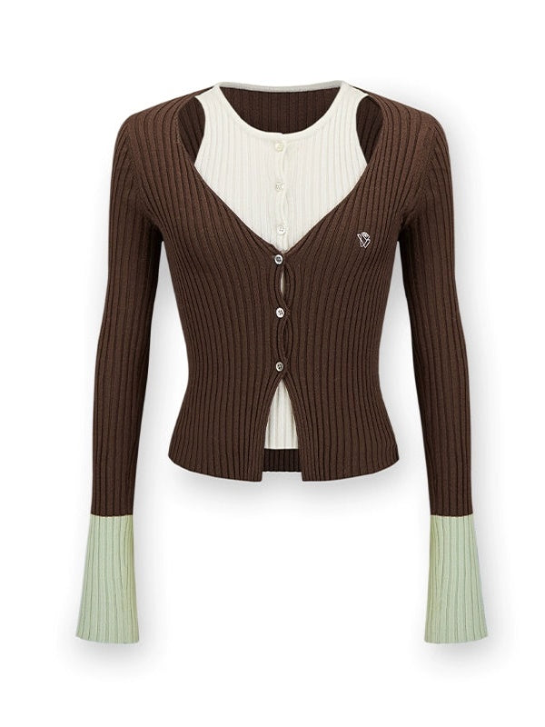 Fake Layered Double Placket Knitted Cardigan – ARCANA ARCHIVE