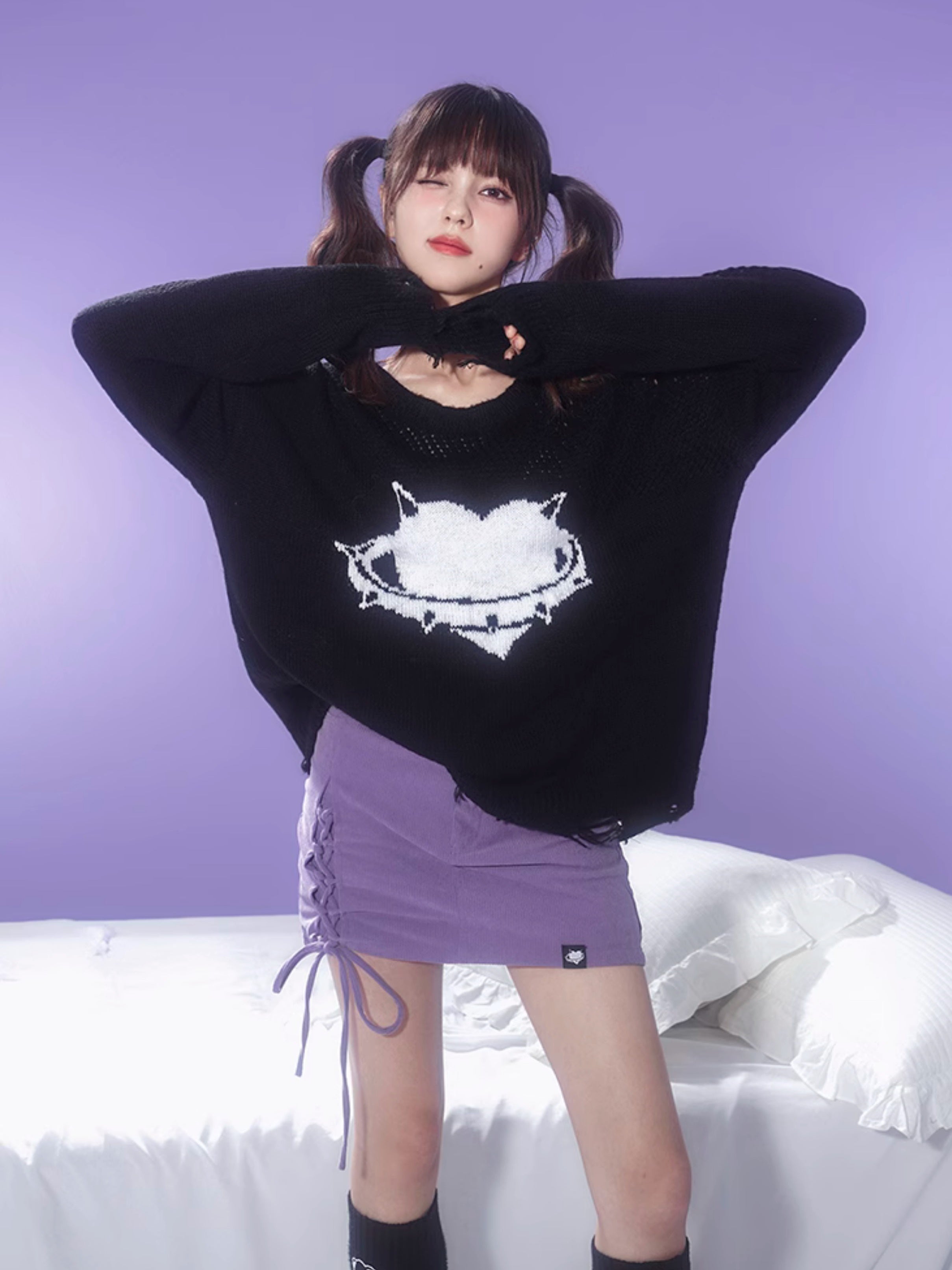 Hollow Love Jacquard Pullover Sweater