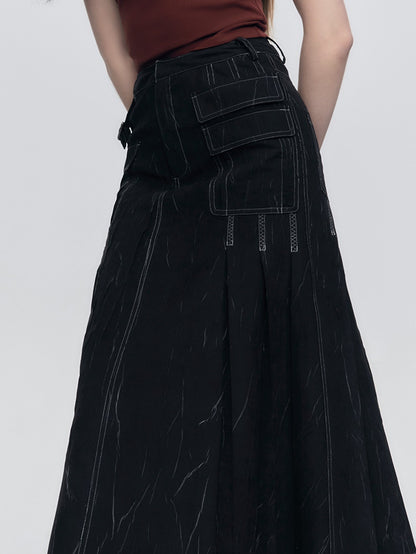 Wrinkle Texture PLEATED POCKET SKIRT