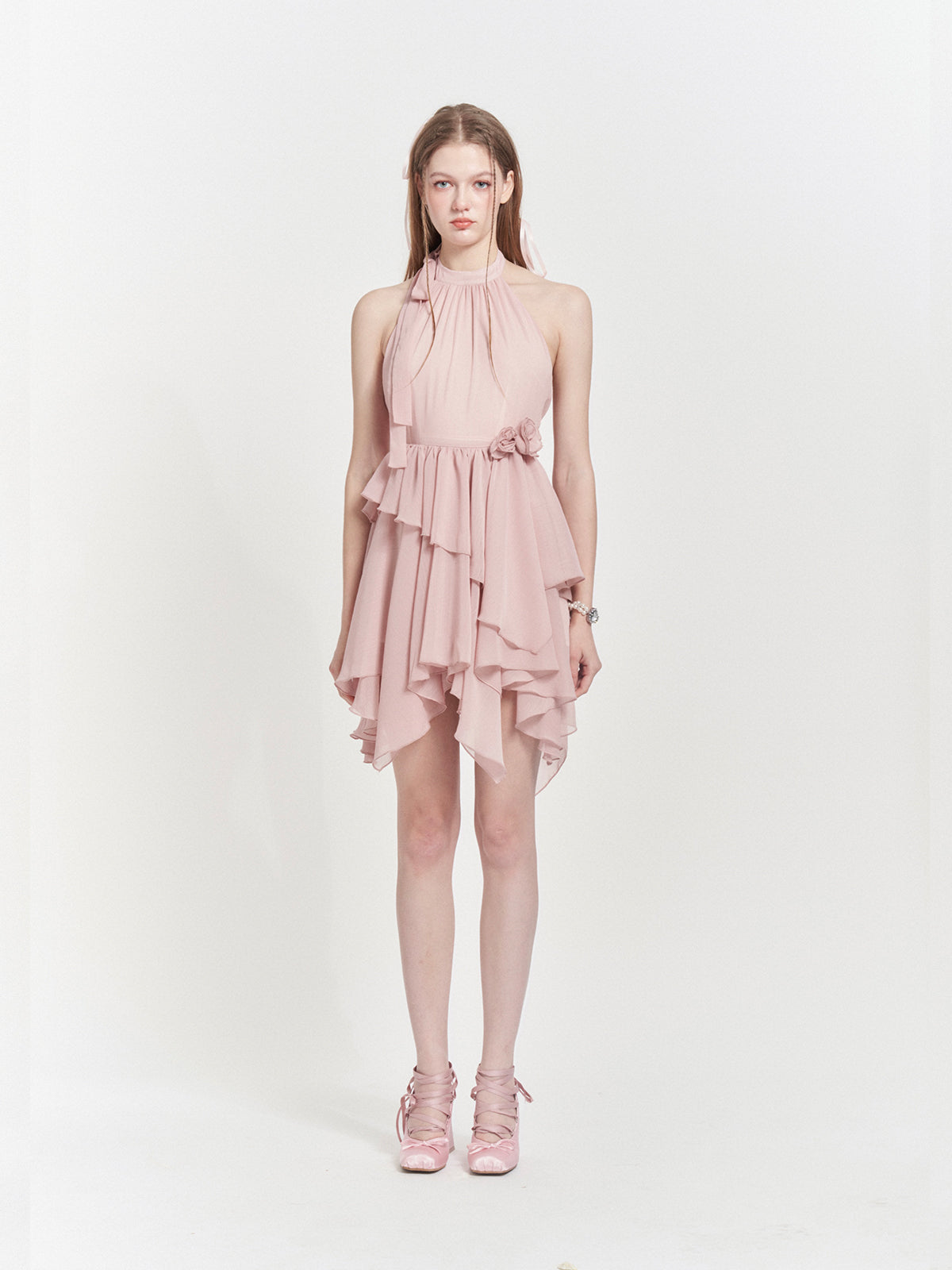 Hanging Neck Slim Chiffon Dress