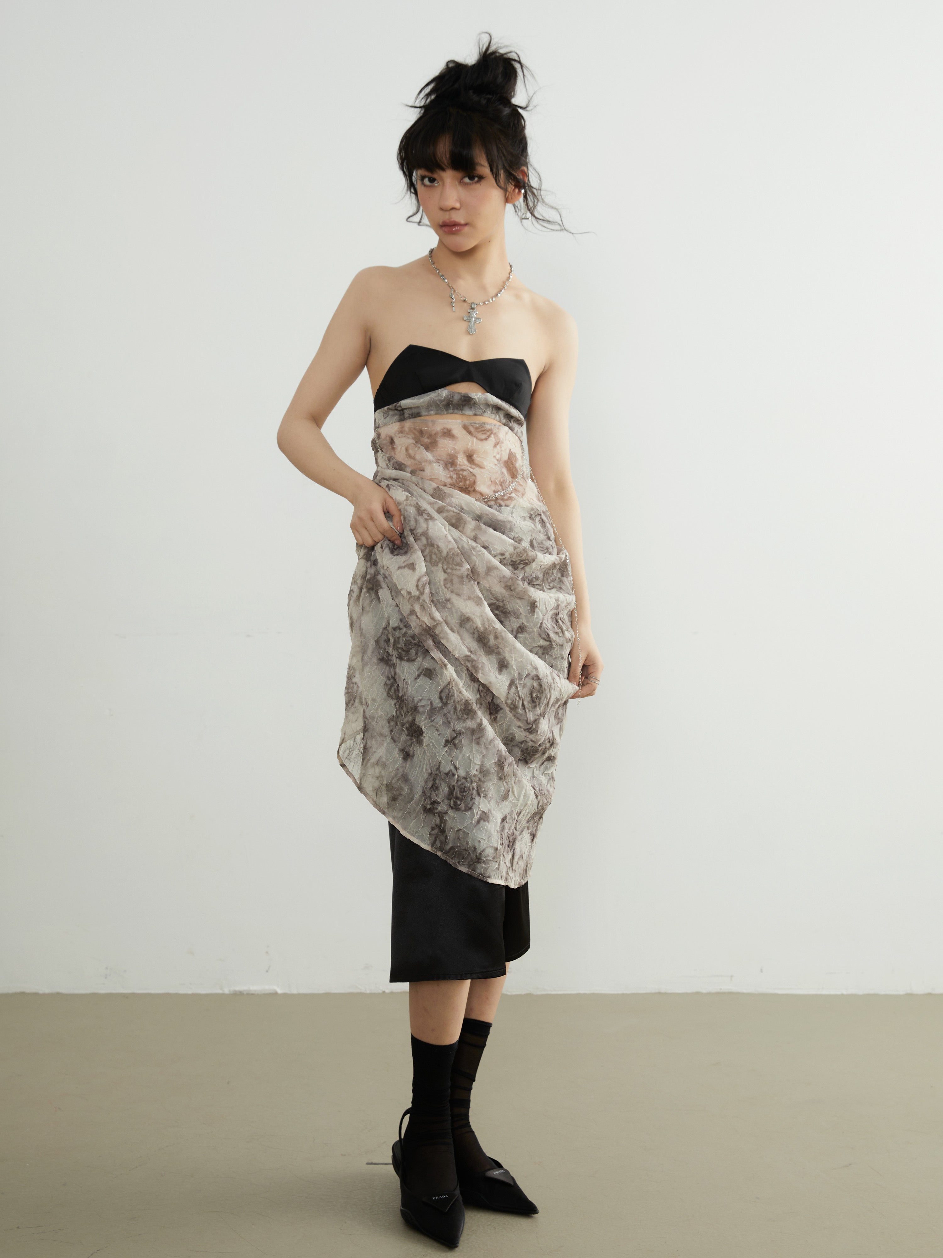 Modern Print Hollow Dress with Petticoat – ARCANA ARCHIVE
