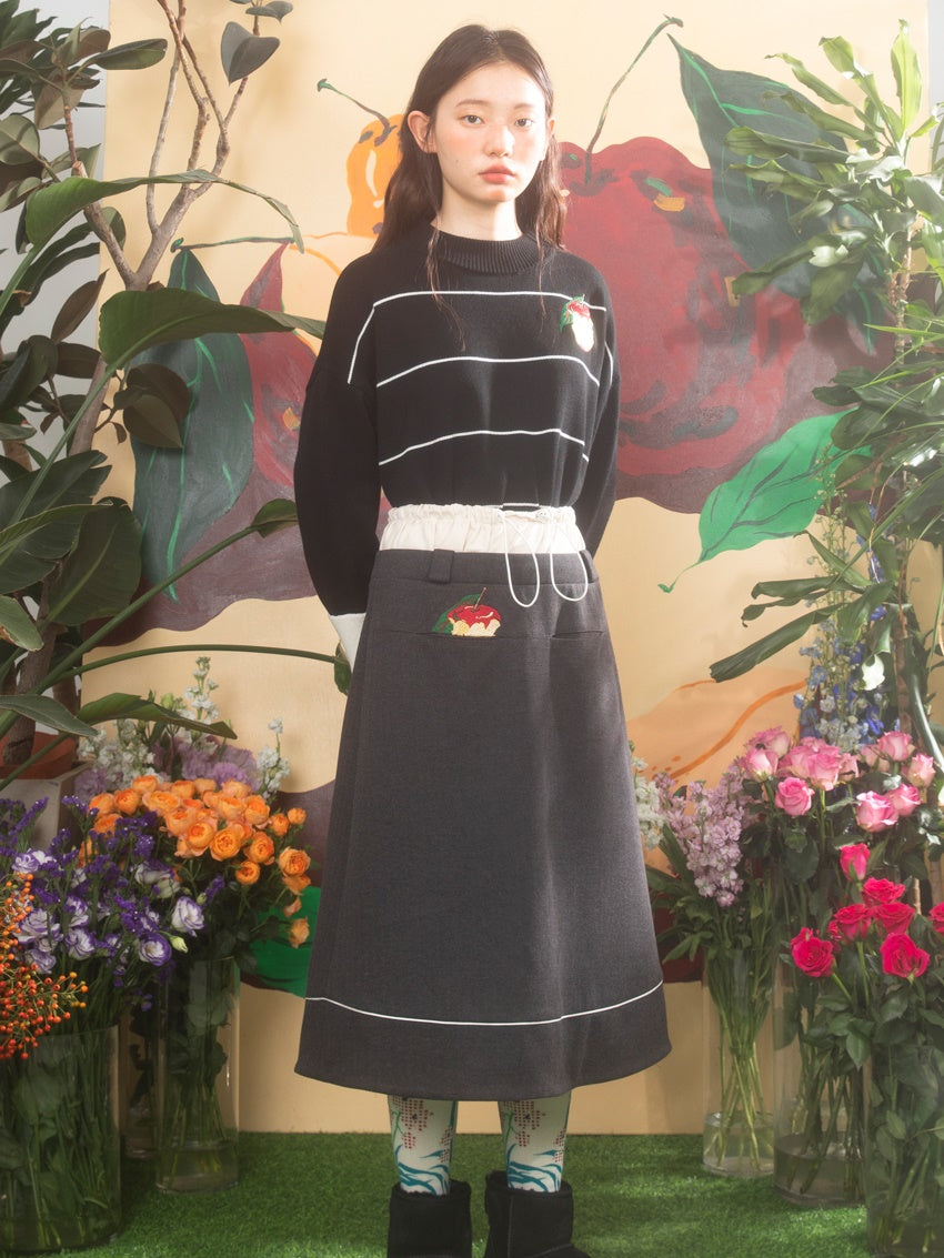 Fake Two-piece Apple Embroidery A-line Skirt