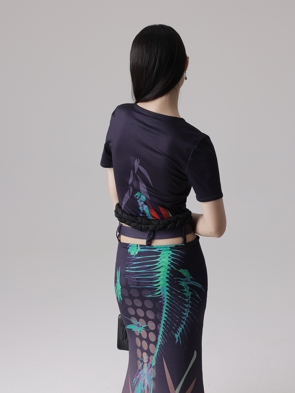 FishBone Printching 브레이드 프로필 HEM TOP &amp; FISHTAIL 스커트