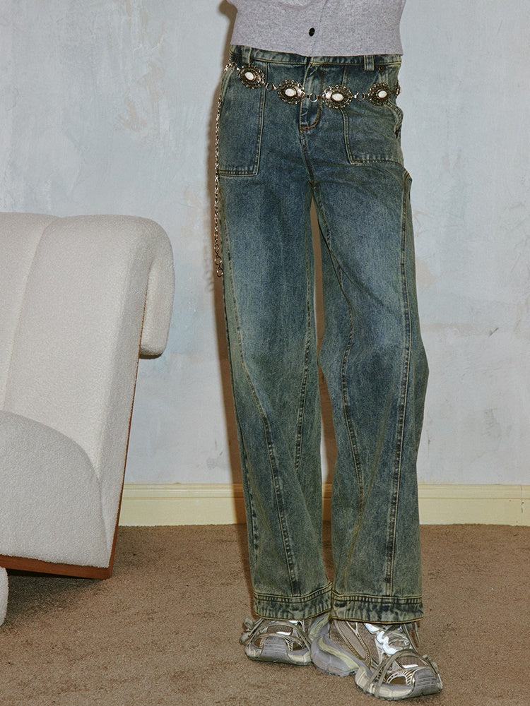 Retro gewaschene Design Strait Jeans