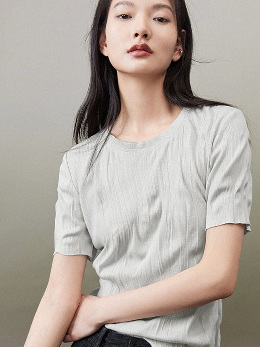 Round Neck Pleated T-shirt