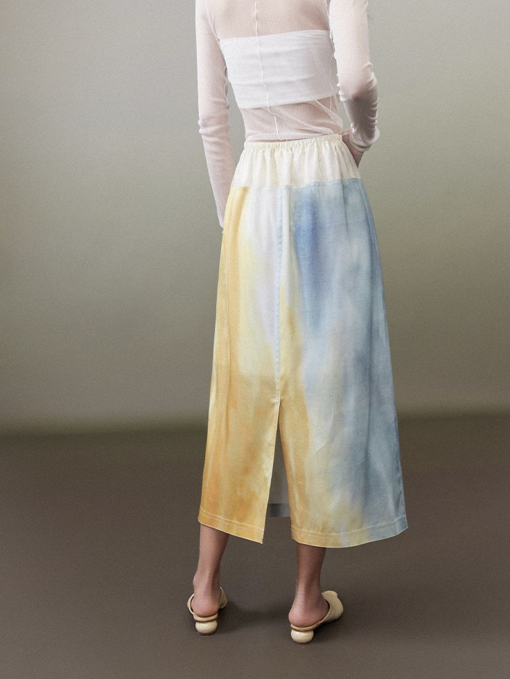 Contrast Color Mid Length Straight Skirt