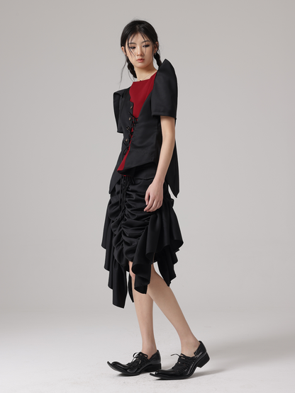 Special-shaped Design Pierrot Shirt ＆ Asymmetry Gather Skirt