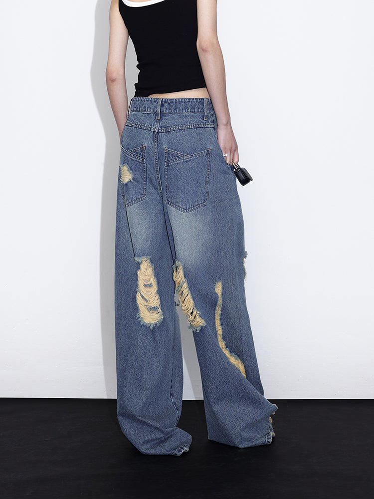 Pinched Pleats Wide-leg Denim Pants