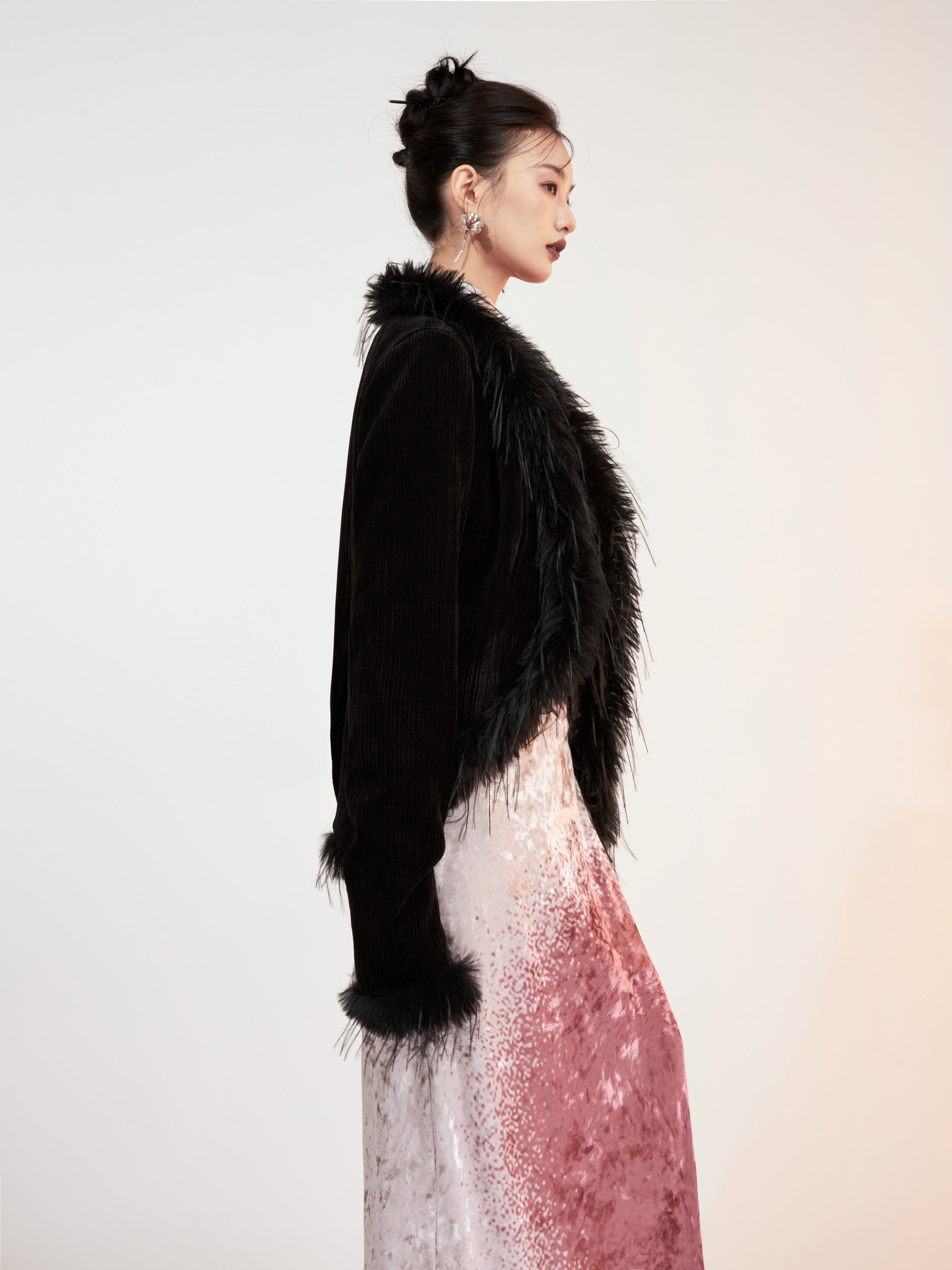 Chinese Style Irregular Fur Short Jacket