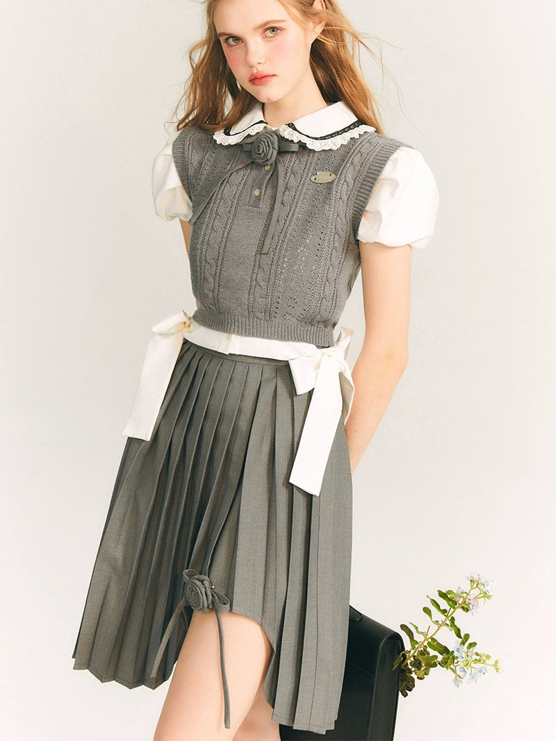 Cut Design Flower Pleated Skirt